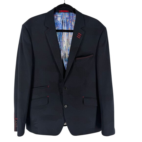 Au Noir Other - Au Noir Navy Jacquard Red Stitch Accent Two Button Blazer Jacket Men's 42R